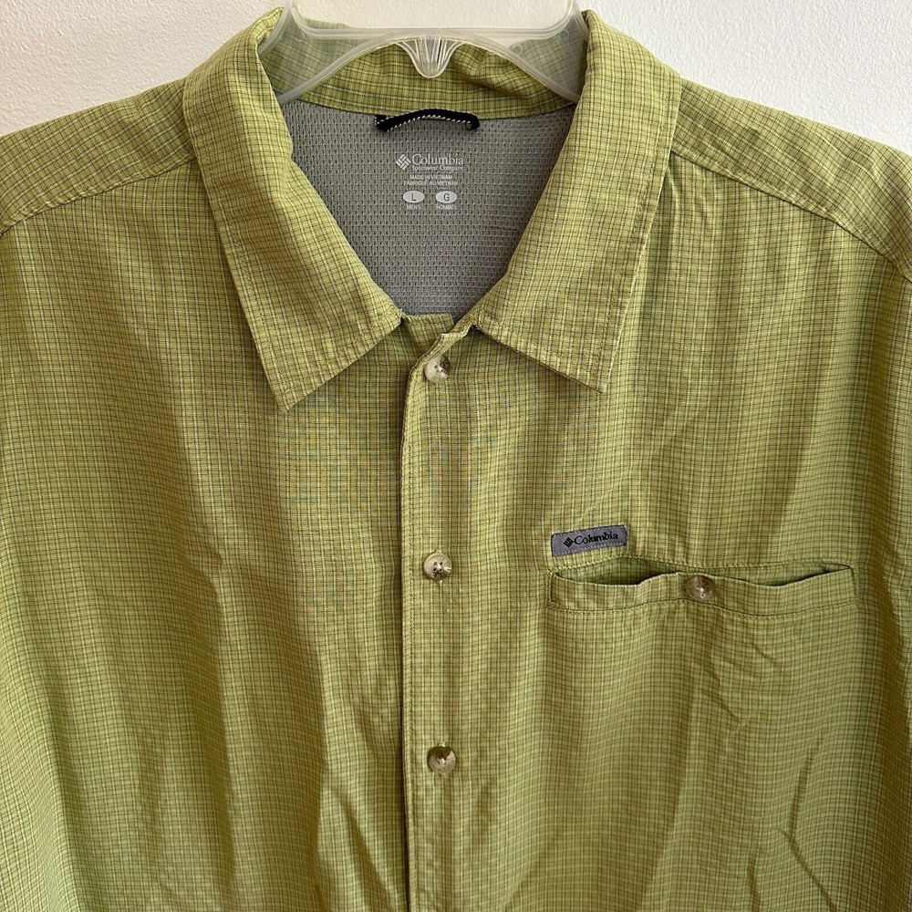 Columbia Men's GRT Button Up Shirt Green Check Size Large Short Sleeve